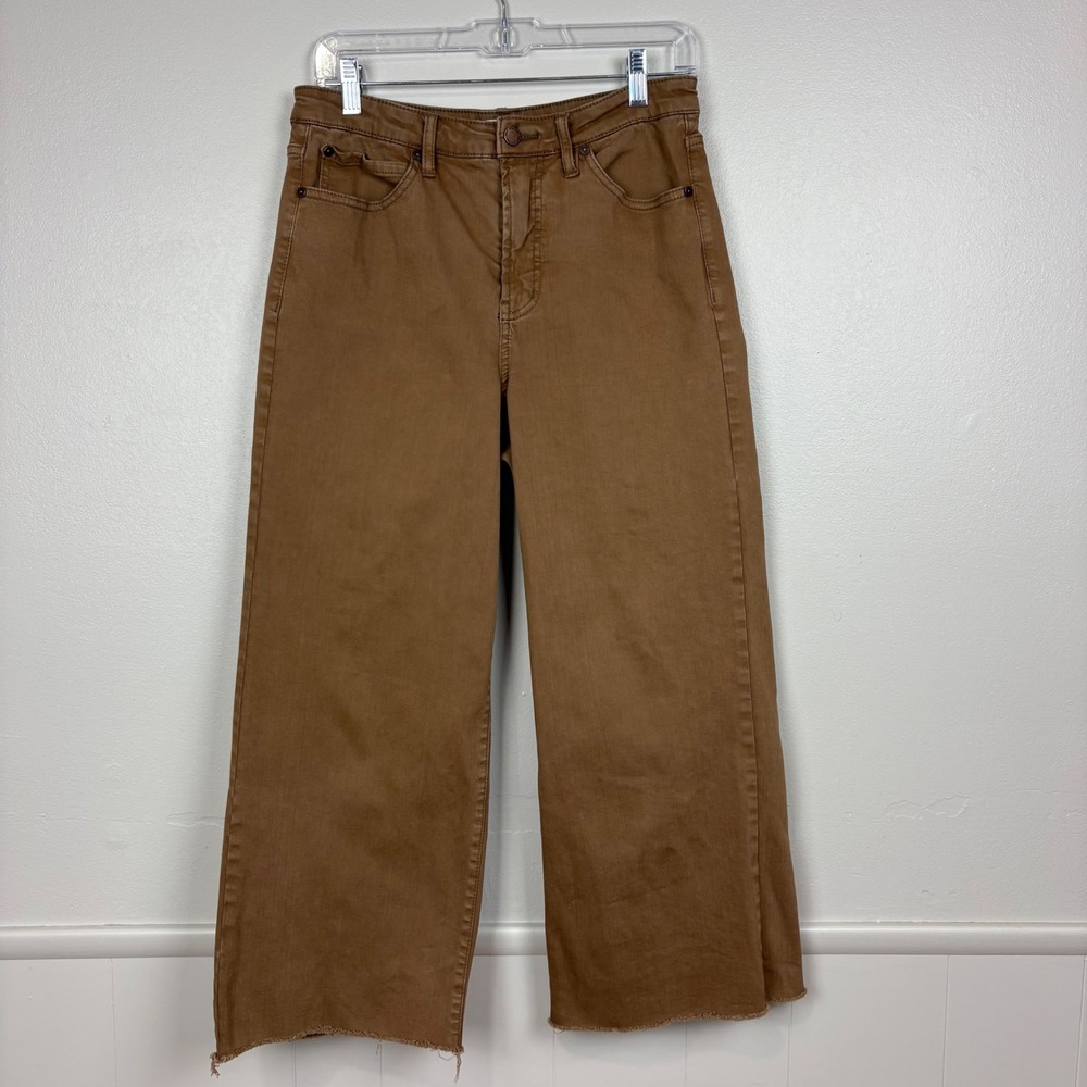 Oat New York‎ High Rise Wide Leg Cropped Jeans Size 8/29 Harvest Brown Raw Hems - Picture 4 of 14